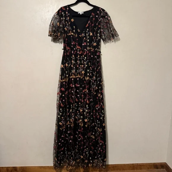Baltic Born Floral Marsielle Black Dress With Pink, Orange, & Yellow Accents - Picture 4 of 16